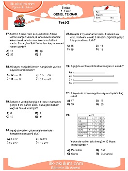 ilkokul 1. Sınıf Genel Tekrar Testleri 